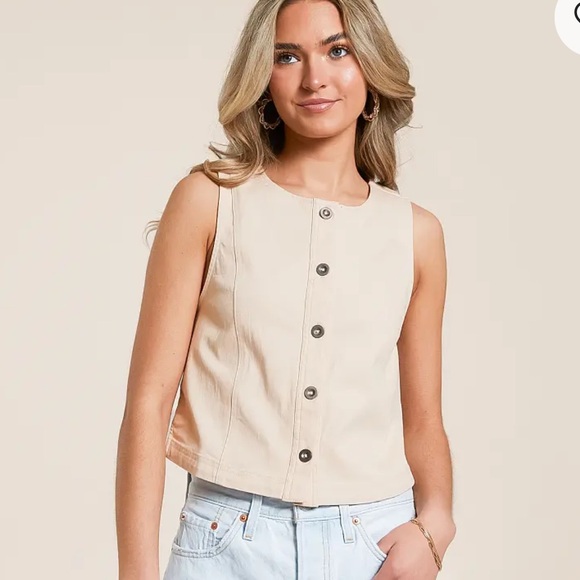 Free People Blake Sand Dollar Sleeveless Button-Down Top Size S NWT - Picture 8 of 11